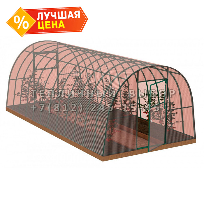 Теплица из поликарбоната-фито Усиленная Арочная 3х12 h=2.1 м профиль 30х30 мм Зеленый